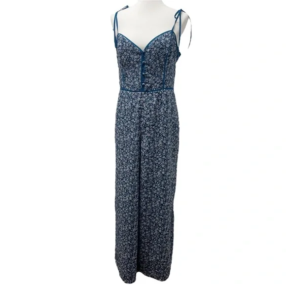 ALI & JAY Lagoon Stolls Blue Floral Wide-Leg Jumpsuit, size large. Damage flaws - Picture 8 of 17